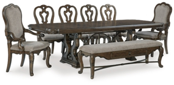 Ashley Maylee Dark Brown Dining Table and 6 Chairs and Bench D947/55B/55T/01(4)/01A(2)/00