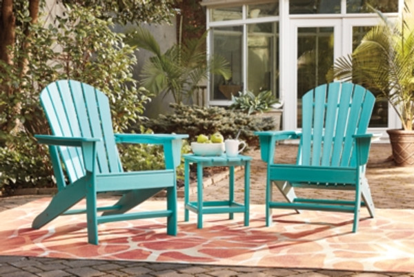 Ashley Sundown Treasure Turquoise 2 Outdoor Chairs with End Table