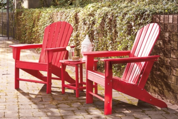 Ashley Sundown Treasure Red 2 Outdoor Chairs with End Table