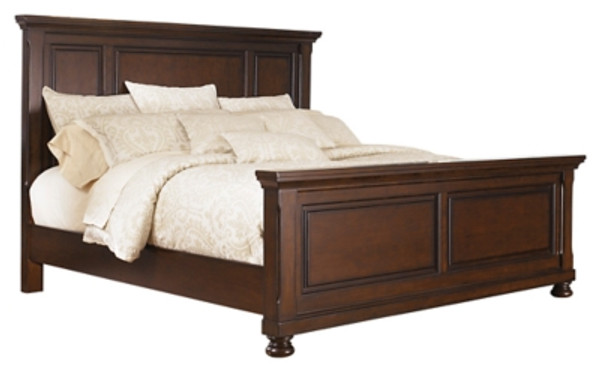 Ashley Porter Rustic Brown Queen Panel Bed with Mirrored Dresser and 2 Nightstands