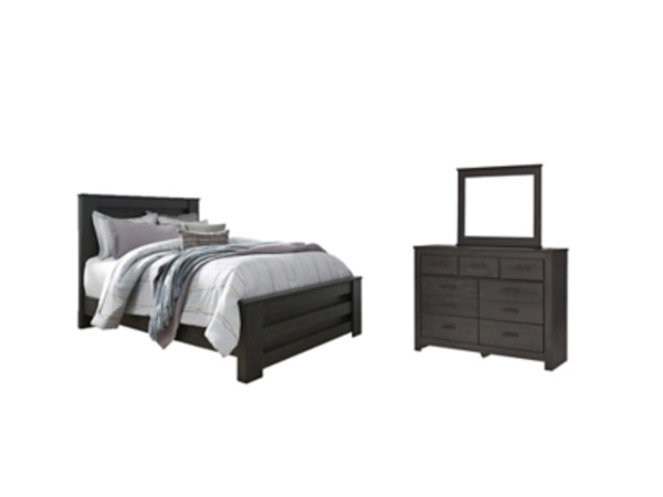 Ashley Brinxton Charcoal Queen Panel Bed with Mirrored Dresser