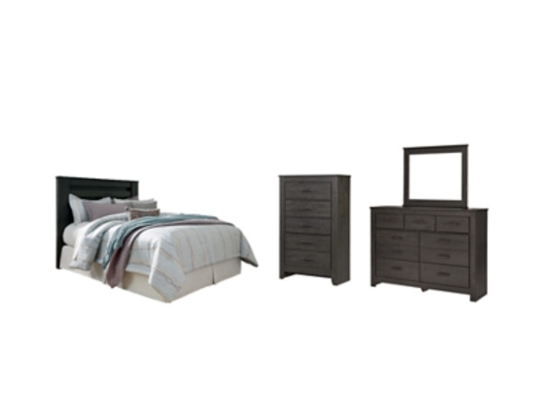 Ashley Brinxton Charcoal King/California King Panel Headboard Bed with Mirrored Dresser and Chest