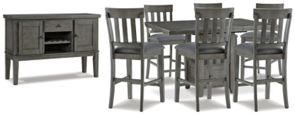Ashley Hallanden Gray Counter Height Dining Table and 6 Barstools with Storage