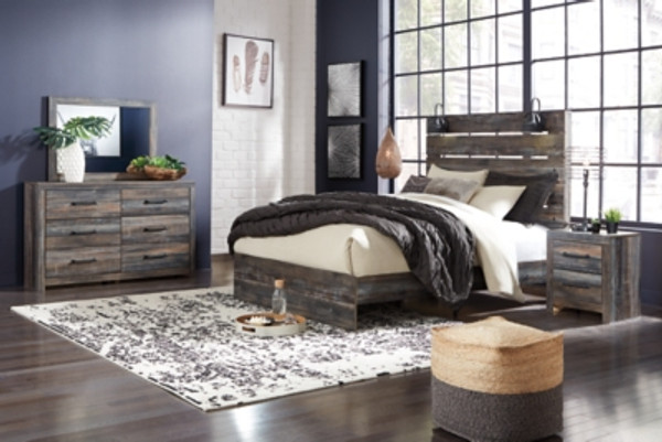 Ashley Drystan Multi Queen 2 Drawer Storage Panel Bed with Mirrored Dresser, Chest and 2 Nightstands
