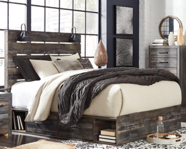 Ashley Drystan Multi Queen 2 Drawer Storage Panel Bed with Mirrored Dresser and 2 Nightstands