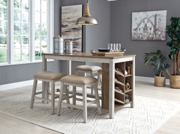 Ashley Skempton White Light Brown 5-Piece Counter Height Dining Set with Table and 4 Barstools