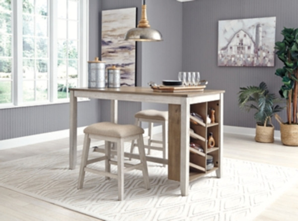 Ashley Skempton White Light Brown 3-Piece Counter Height Dining Set with Table and 2 Barstools