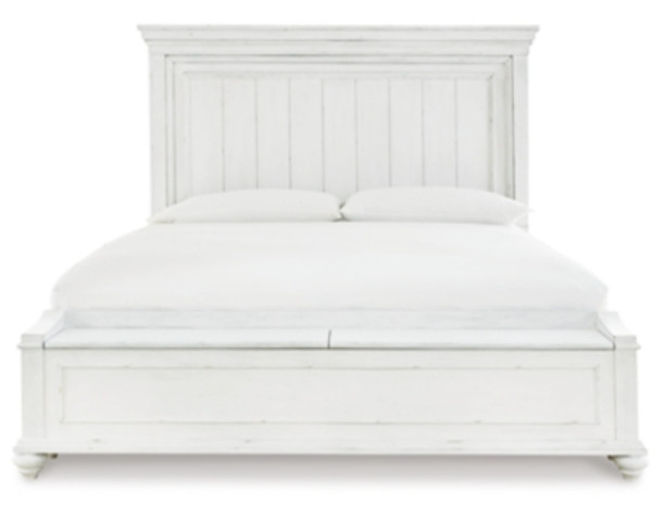 Benchcraft Kanwyn Whitewash Queen Panel Bed with Storage with Dresser