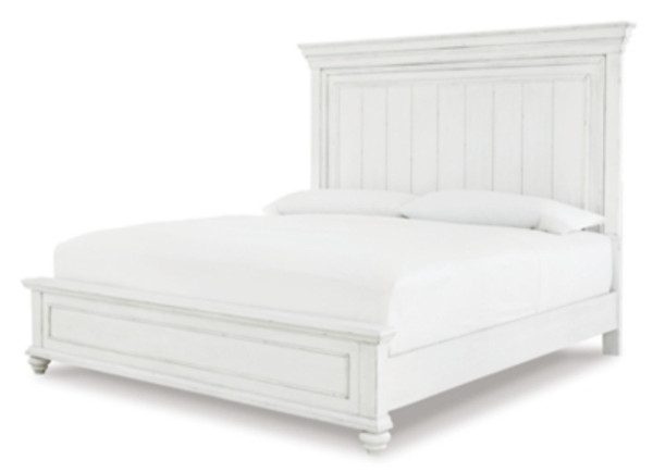 Benchcraft Kanwyn Whitewash Queen Panel Bed with Mirrored Dresser and Chest