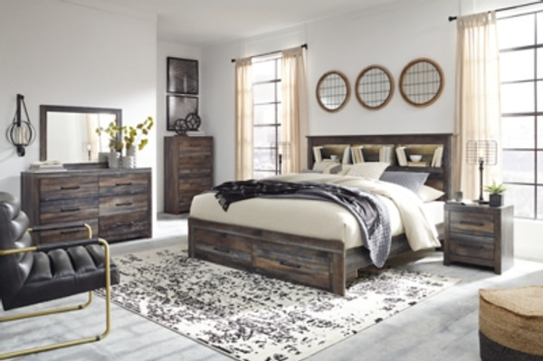 Ashley Drystan Multi King Bookcase Storage Bed with Mirrored Dresser, Chest and Nightstand