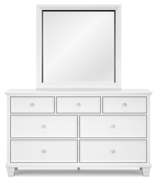 Ashley Fortman White Twin Panel Bed with Mirrored Dresser, Chest and Nightstand
