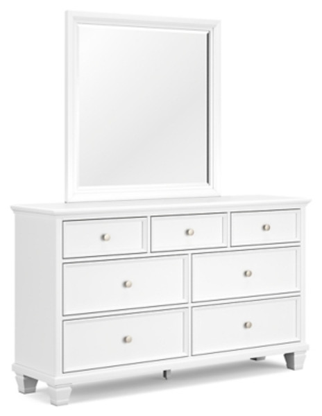 Ashley Fortman White Queen Panel Bed with Mirrored Dresser and Chest