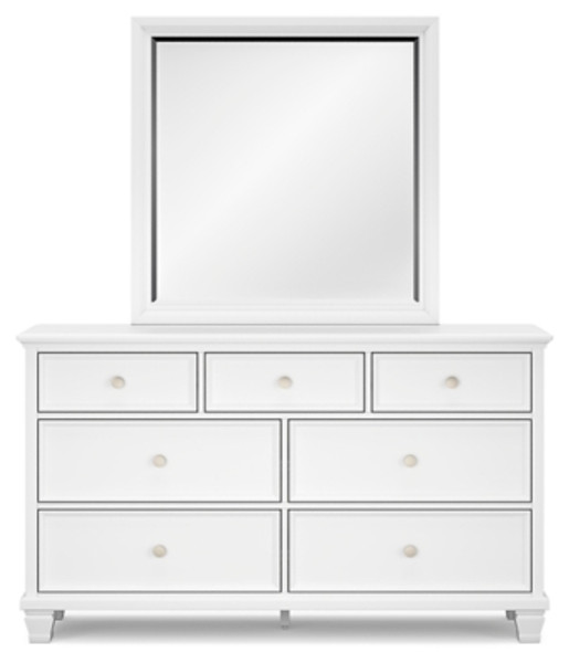 Ashley Fortman White Full Panel Bed with Mirrored Dresser, Chest and Nightstand