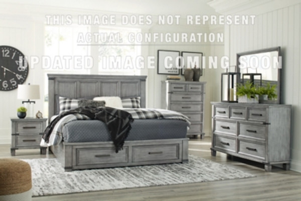 Ashley Russelyn Gray California King Storage Bed with Mirrored Dresser and Chest