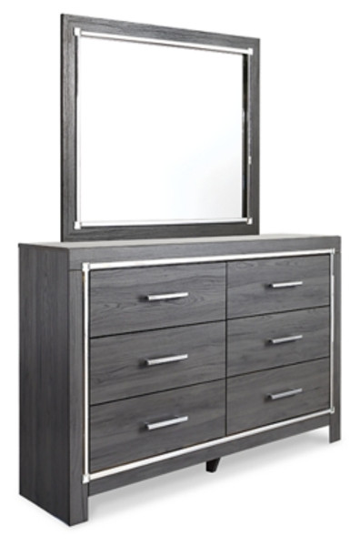 Ashley Lodanna Gray Queen Panel Bed with 2 Storage Drawers with Mirrored Dresser and Nightstand