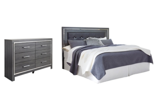 Ashley Lodanna Gray King/California King Upholstered Panel Headboard Bed with Dresser