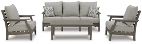 Ashley Visola Gray Outdoor Sofa and 2 Chairs with Coffee Table