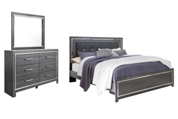 Ashley Lodanna Gray King Panel Bed with Mirrored Dresser