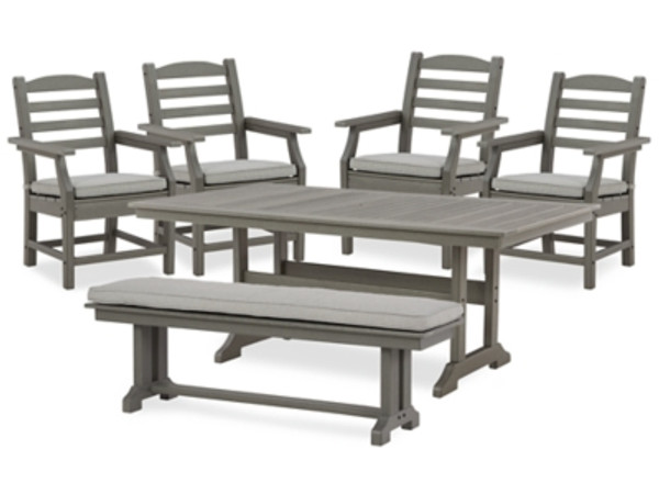 Ashley Visola Gray Outdoor Dining Table and 4 Chairs and Bench