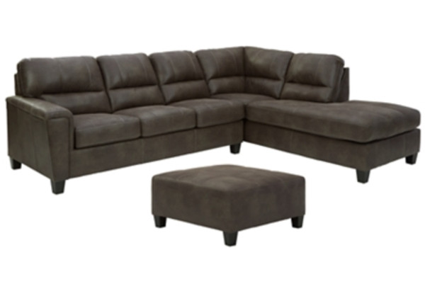 Ashley Navi Smoke 2-Piece Sectional with LAF Queen Sleeper Sofa / RAF Chaise and Ottoman