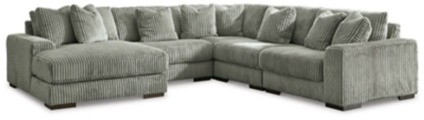 Ashley Lindyn Fog 5-Piece Sectional with LAF Chaise / RAF Chair and Ottoman