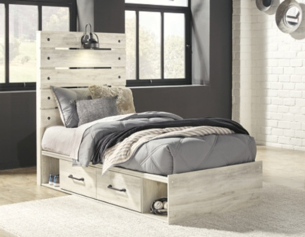 Ashley Cambeck Whitewash Twin Panel Bed with 4 Storage Drawers with Dresser