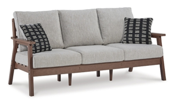 Ashley Emmeline Brown Beige Outdoor Sofa and Loveseat with Coffee Table