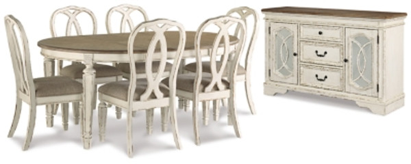 Ashley Realyn Chipped White Dining Table and 6 Chairs with Storage D743/35/02(6)/60
