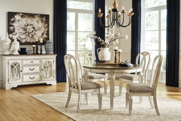 Ashley Realyn Chipped White 5-Piece Dining Set with Oval Table and 4 Ribbon Back Chairs
