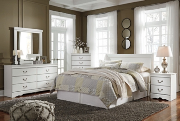 Ashley Anarasia White Queen Sleigh Headboard Bed with Mirrored Dresser, Chest and Nightstand
