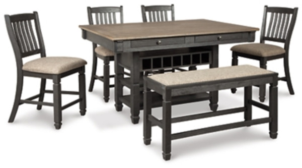Ashley Tyler Creek Black Gray Counter Height Dining Table and 4 Barstools and Bench
