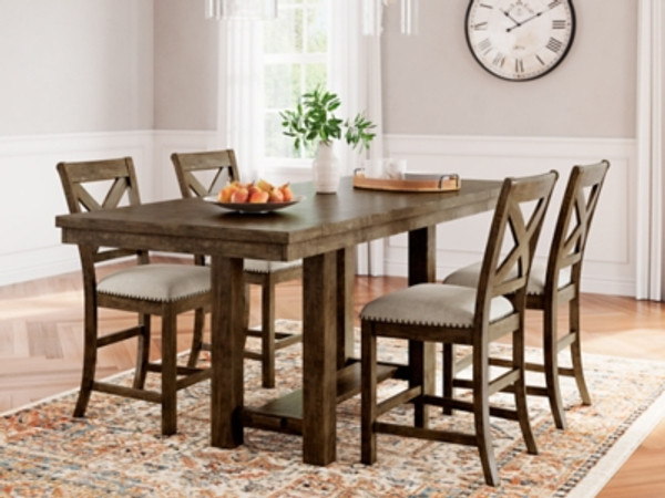 Ashley Moriville Grayish Brown Counter Height Dining Table and 4 Barstools