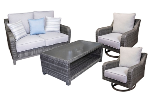 Ashley Elite Park Gray Outdoor Loveseat and 2 Lounge Chairs with Coffee Table