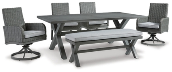 Ashley Elite Park Gray Outdoor Dining Table and 4 Chairs and Bench