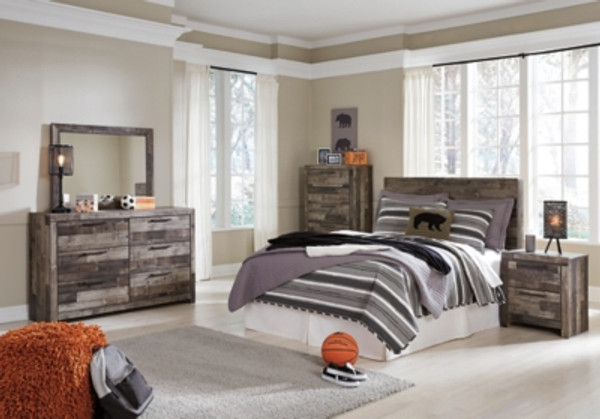 Benchcraft Derekson Multi Gray Full Panel Headboard Bed with Mirrored Dresser, Chest and Nightstand