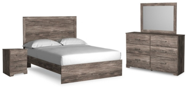 Ashley Ralinksi Gray Queen Panel Bed with Mirrored Dresser and Nightstand