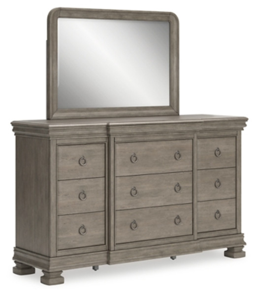 Ashley Lexorne Gray King Sleigh Bed with Mirrored Dresser Ashley Lexorne Gray King Sleigh Bed with Mirrored Dresser