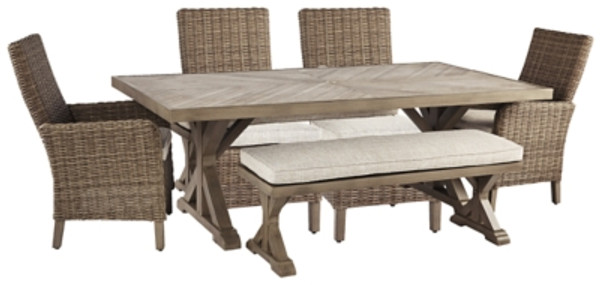 Ashley Beachcroft Beige Outdoor Dining Table and 4 Chairs and Bench