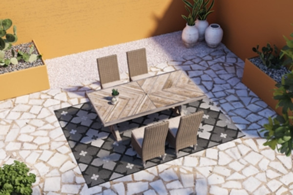 Ashley Beachcroft Beige Outdoor Dining Table and 4 Arm Chairs