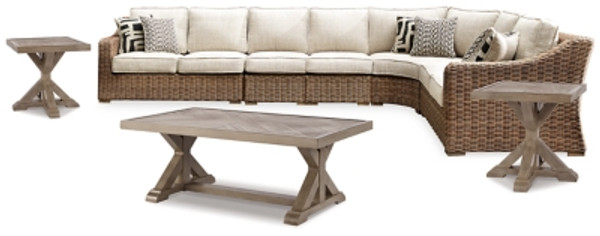 Ashley Beachcroft Beige 5-Piece Outdoor Sectional with Coffee Table and 2 End Tables