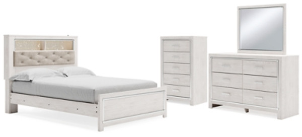 Ashley Altyra White Queen Panel Bookcase Bed with Mirrored Dresser and Chest B2640/54/65/96/31/36/46