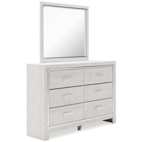 Ashley Altyra White Queen Panel Bed with Mirrored Dresser, Chest and Nightstand