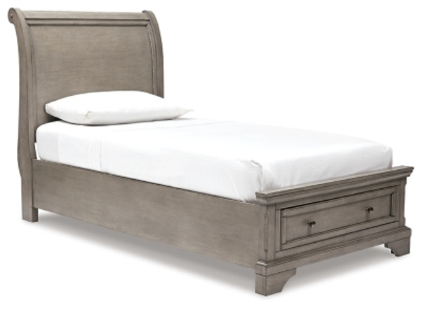 Ashley Lettner Light Gray Twin Sleigh Bed with Mirrored Dresser, Chest and 2 Nightstands