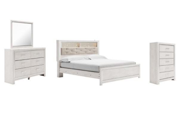 Ashley Altyra White King Panel Bookcase Bed with Mirrored Dresser and Chest B2640/56/69/97/31/36/46