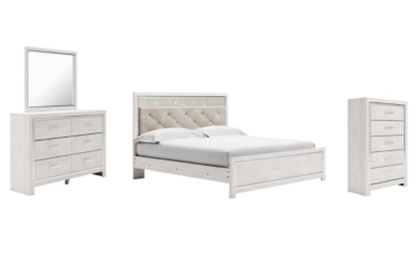 Ashley Altyra White King Panel Bed with Mirrored Dresser and Chest