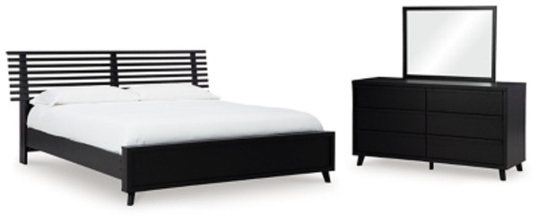 Ashley Danziar Black Queen Panel Bed with Mirrored Dresser B100/13/B1013/157/54/95/231/36