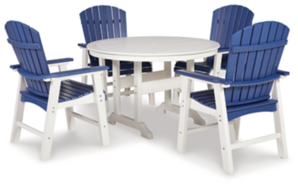 Ashley Toretto Blue White Outdoor Dining Table and 4 Chairs