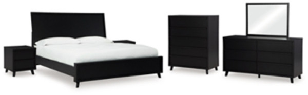 Ashley Danziar Black King Panel Bed with Mirrored Dresser, Chest and 2 Nightstands B100/14/B1013/56/58/95/231/36/345/92(2)