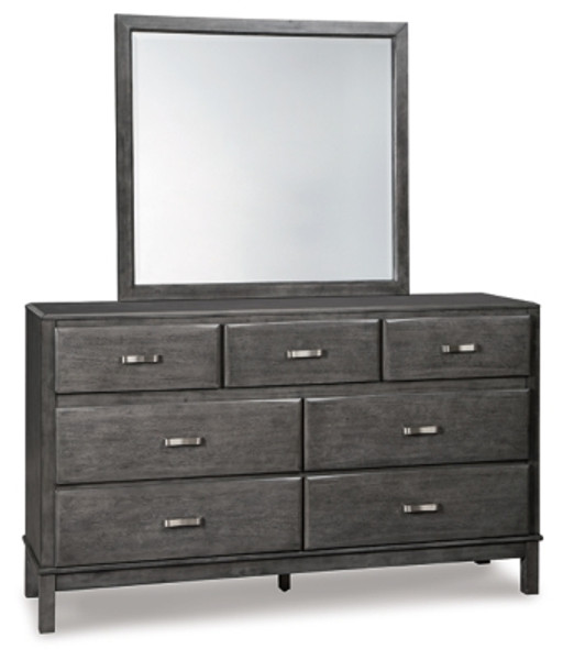 Ashley Caitbrook Gray Queen Storage Bed with 8 Storage Drawers with Mirrored Dresser, Chest and 2 Nightstands