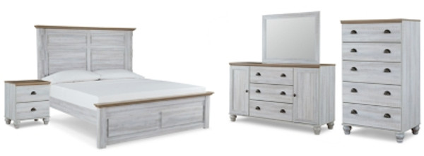 Ashley Haven Bay Two-tone King Panel Bed with Mirrored Dresser, Chest and Nightstand